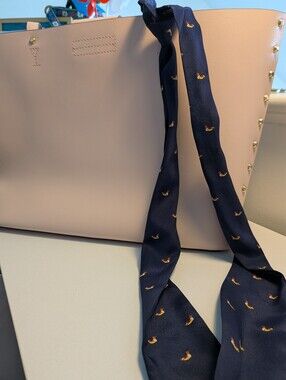 Vicky Davis 100% Silk Skinny Scarf Navy Blue Duck Print Neck Scarf